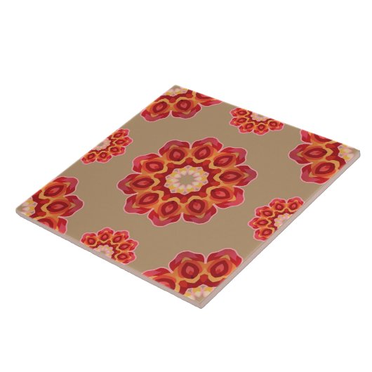 Red Geo Peony on Fawn Fliese (Seite)