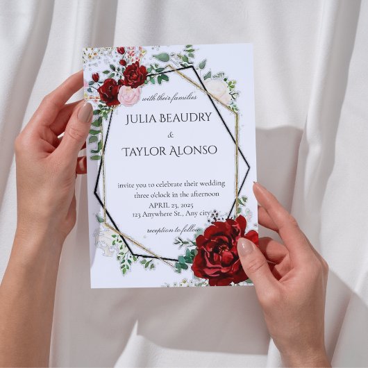 red Geometric Floral Wedding Invitation Einladung