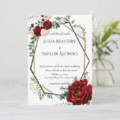 red Geometric Floral Wedding Invitation Einladung (Stehend Vorderseite)