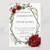 red Geometric Floral Wedding Invitation Einladung (Vorderseite)