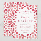 Red Geometric Intricate Pattern mit QR Save The Date (Vorne/Hinten)