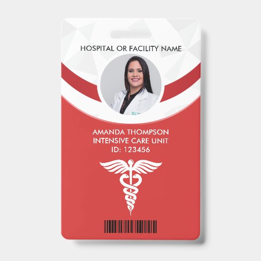 Red Geometric Nurse Foto ID Ausweis (Vorderseite)
