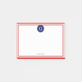 Red Gerahmt Round Navy 1I Monogram Post-it Klebezettel (Vorderseite)