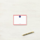 Red Gerahmt Round Navy 1I Monogram Post-it Klebezettel (Auf Schreibtisch)