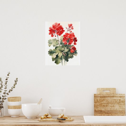 Red Geranium Blume Art Print Poster (Küche)