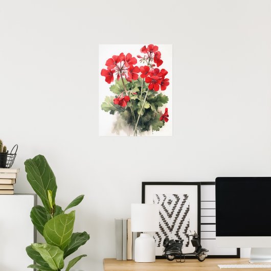 Red Geranium Blume Art Print Poster (Heimbüro)