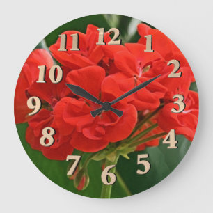 Red Geranium Große Wanduhr