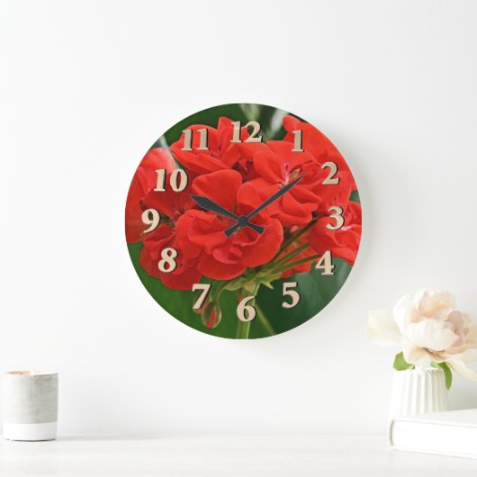 Red Geranium Große Wanduhr (Zuhause)