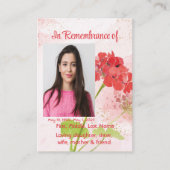 Red Geranium Memorial Pocket Keepsake Visitenkarte (Vorderseite)