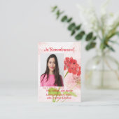Red Geranium Memorial Pocket Keepsake Visitenkarte (Stehend Vorderseite)
