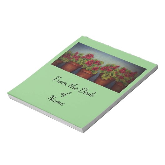 Red Geraniums in clay pots Notizblock (Rotiert)