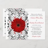Red Gerber Daisy Black Floral Wedding Einladung (Vorne/Hinten)