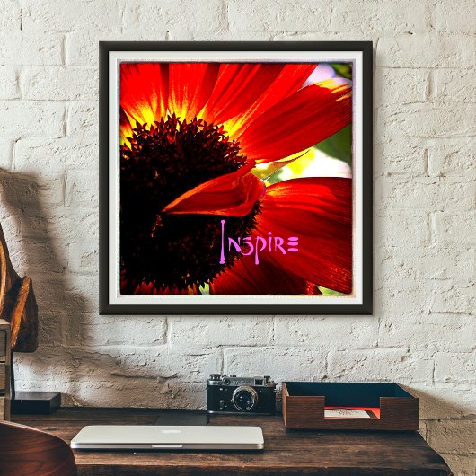 Red Gerber Daisy Closeup Foto Bold Modern Inspirie Poster
