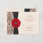 Red Gerber Daisy Damask Antwortkarte RSVP Karte (Vorne/Hinten)
