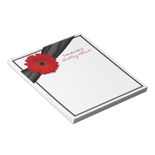 Red Gerber Daisy Ribbon Personalisiert Notepad Notizblock (angewinkelt)