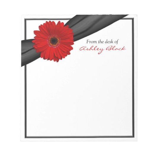 Red Gerber Daisy Ribbon Personalisiert Notepad Notizblock (Vorderseite)