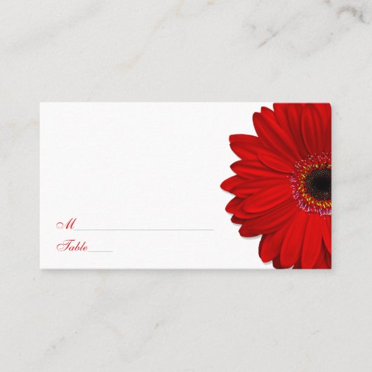 Red Gerber Daisy Wedding Platzkarten (Vorderseite)