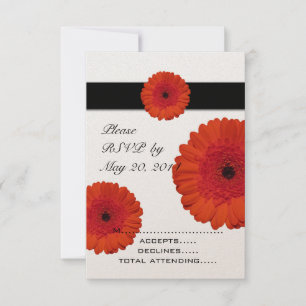 Red Gerber Daisy Wedding RSVP Cards Karte