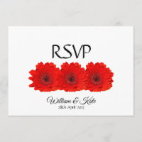 Red Gerbera Custom Double Side Wedding RSVP Karte