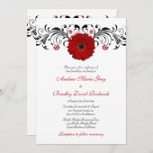 Red Gerbera Daisy Black Floral Wedding Einladung (Vorne/Hinten)