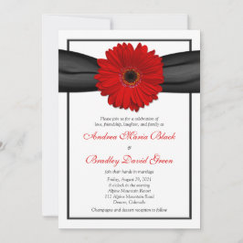Red Gerbera Daisy Black Ribbon Wedding Einladung