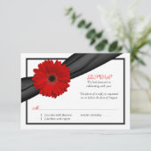 Red Gerbera Daisy Black Ribbon Wedding Repcard RSVP Karte (Stehend Vorderseite)