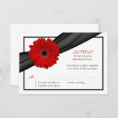 Red Gerbera Daisy Black Ribbon Wedding Repcard RSVP Karte (Vorne/Hinten)
