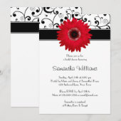 Red Gerbera Daisy Black Scroll Brautparty Einladung (Vorne/Hinten)