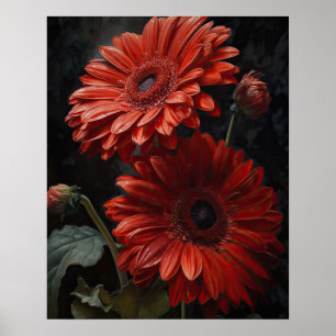 Red Gerbera Daisy Blume Art Print Poster