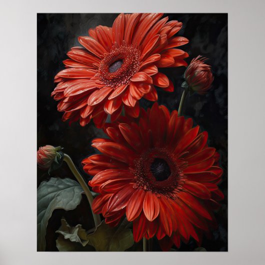 Red Gerbera Daisy Blume Art Print Poster (Vorne)