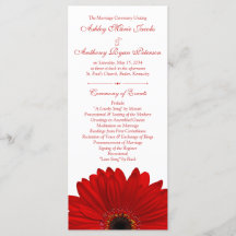 Red Gerbera Daisy Blume White Wedding Program