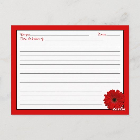 Red Gerbera Daisy Brautparty Rezept Card Postkarte (Rückseite)
