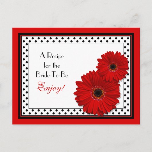 Red Gerbera Daisy Brautparty Rezept Card Postkarte (Vorderseite)