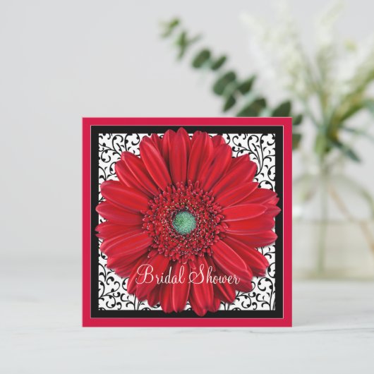 Red Gerbera Daisy Bridal Dusche Einladung (Stehend Vorderseite)