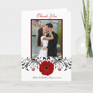Red Gerbera Daisy Floral Foto Wedding Vielen Dank Dankeskarte