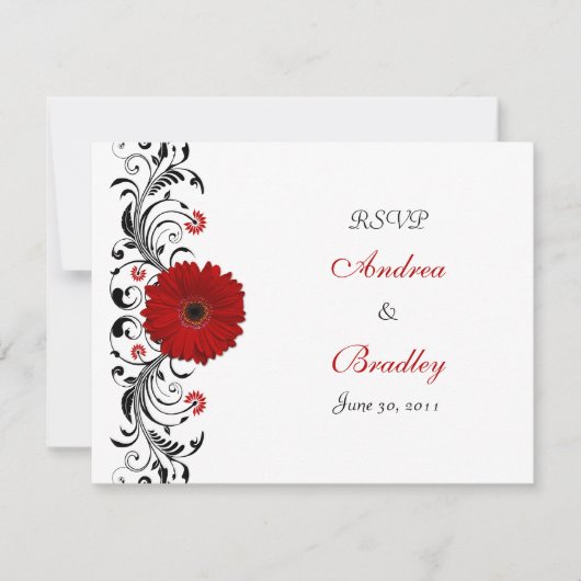 Red Gerbera Daisy Floral Response Card RSVP Karte (Vorderseite)