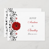 Red Gerbera Daisy Floral Response Card RSVP Karte (Vorne/Hinten)