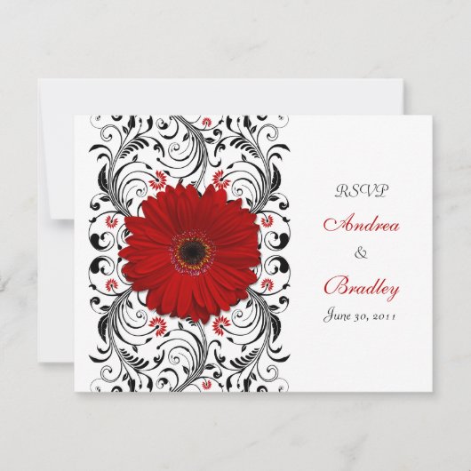 Red Gerbera Daisy Floral Response Card RSVP Karte (Vorderseite)
