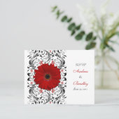 Red Gerbera Daisy Floral Response Card RSVP Karte (Stehend Vorderseite)