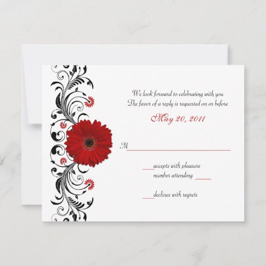 Red Gerbera Daisy Floral Response Card RSVP Karte (Rückseite)