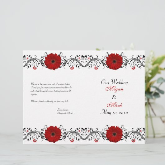 Red Gerbera Daisy Floral Wedding Program (Stehend Vorderseite)