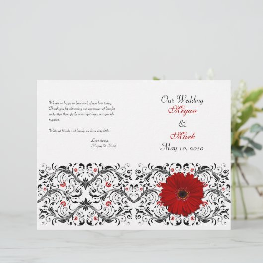 Red Gerbera Daisy Floral Wedding Program (Stehend Vorderseite)