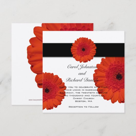 Red Gerbera Daisy Hochzeit Einladung (Vorne/Hinten)