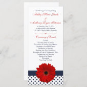 Red Gerbera Daisy Navy Polka Dot Wedding Program Programm (Vorne/Hinten)