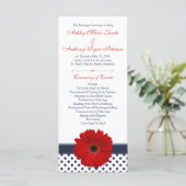 Red Gerbera Daisy Navy Polka Dot Wedding Program Programm (Stehend Vorderseite)
