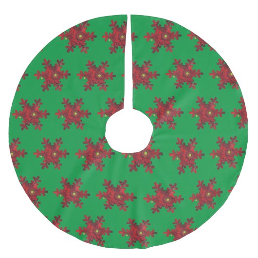 Red Gerbera Daisy Snowflake Muster Baumrock Polyester Weihnachtsbaumdecke (Vorderseite)
