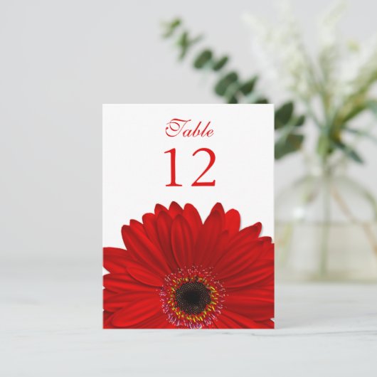 Red Gerbera Daisy Tischnummer Card Flat (Stehend Vorderseite)