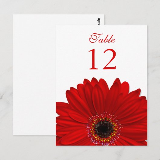 Red Gerbera Daisy Tischnummer Card Flat (Vorne/Hinten)