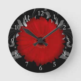 Red Gerbera Daisy w/Swirl Runde Wanduhr