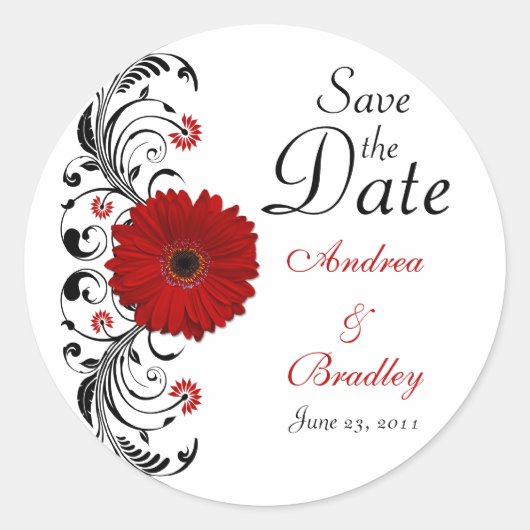 Red Gerbera Floral Save the Date Sticker (Vorderseite)